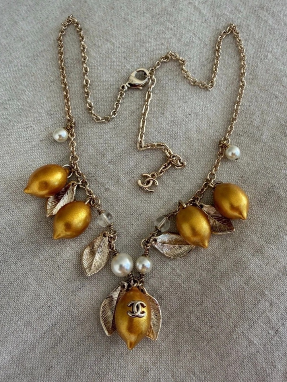Chanel Mark Lemon Necklace Gold & White
